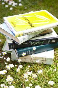 books in flowers